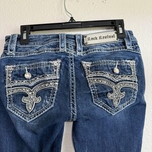 Women's Rock Revival Dark Calli Boot Denim Jeans Size 27 x 33 Distressed Stretch